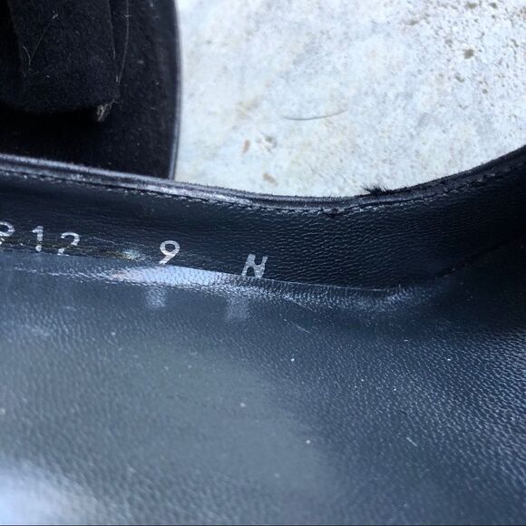 Stuart Weitzman Black suede Peeptoe wedges heels tortoise shell 9 Narrow - Picture 5 of 6